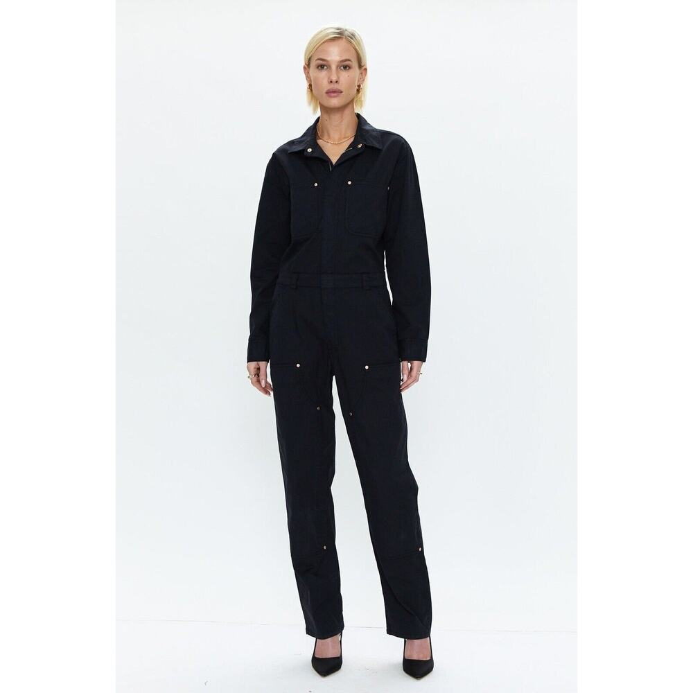 PISTOLA Abigail Long Sleeve Carpenter Jumpsuit‎ Womens Small Black New Flaw